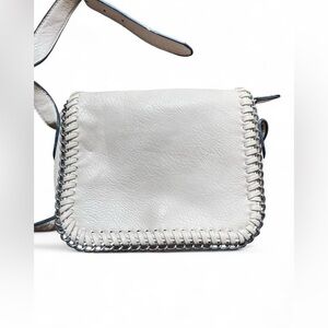 H&M White Faux Leather Crossbody Bag with Chain Whipstitch Trim